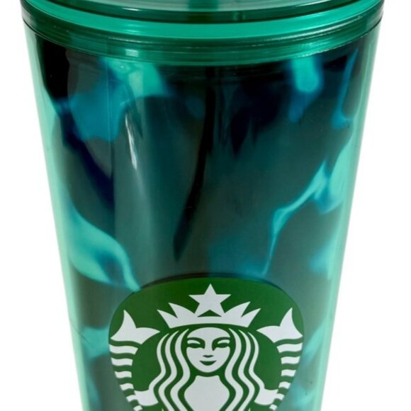 Starbucks Teal Turquoise Green Blue Wave Tumbler Traveler Cold Cup 24oz Venti - Picture 1 of 6